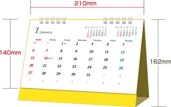 卓上カレンダーの定番「A5」サイズ（140mm×210mm）